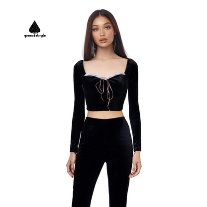 Fashionable All-match Sweet Elastic slimming Top and pants set