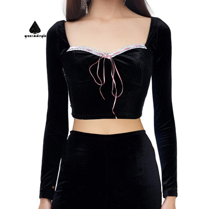 Fashionable All-match Sweet Elastic slimming Top and pants set