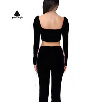 Fashionable All-match Sweet Elastic slimming Top and pants set