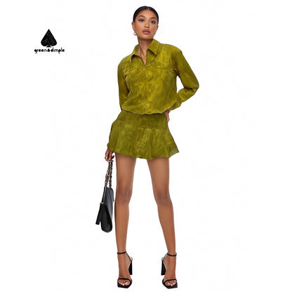 Army green Breathable and fashionable top and skirt set