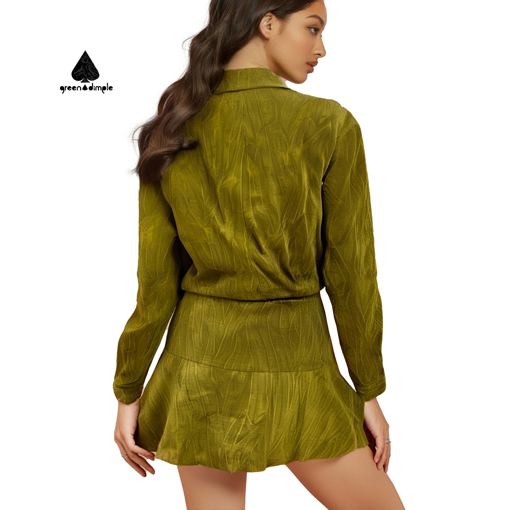 Army green Breathable and fashionable top and skirt set