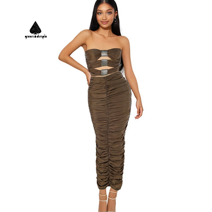 Sexy wrap bust off shoulder Hollow Out wrinkle long Dress