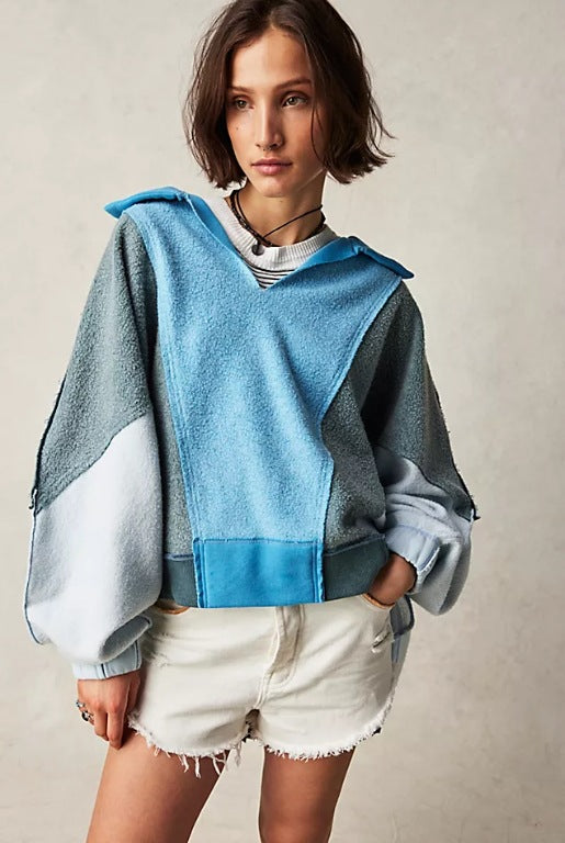 High Quality Women's Color Patchwork Cotton Fleece Sweatshirt