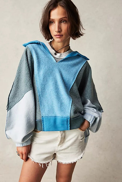 High Quality Women's Color Patchwork Cotton Fleece Sweatshirt
