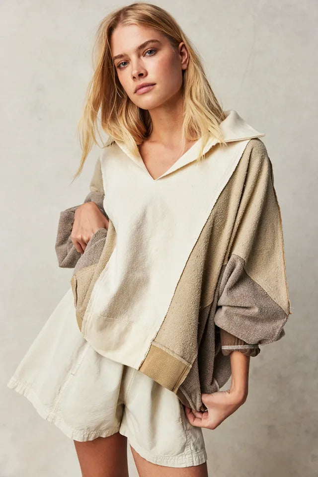 High Quality Women's Color Patchwork Cotton Fleece Sweatshirt