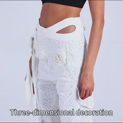 Crystal rihnstone decoration women fashion trousers