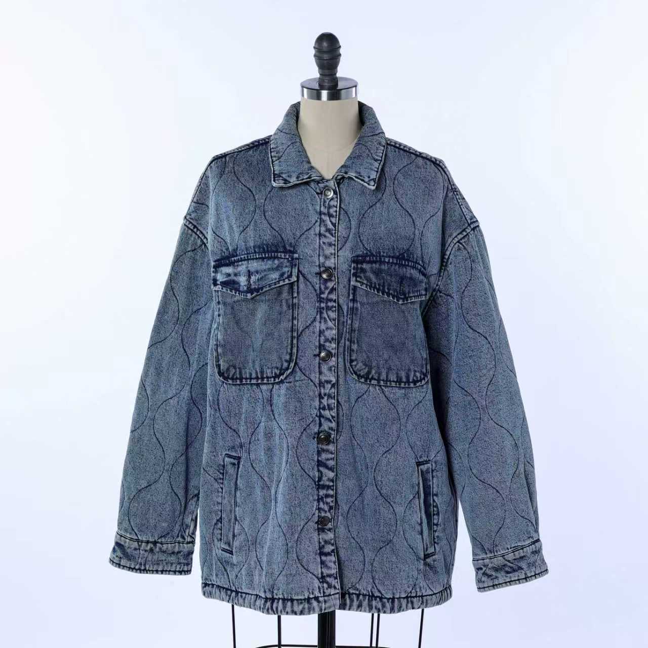 Custom Women's Button up Washed Denim Cozy Coat Winter Jacket