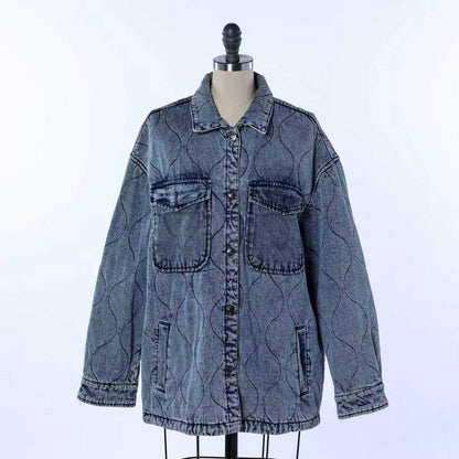 Custom Women's Button up Washed Denim Cozy Coat Winter Jacket