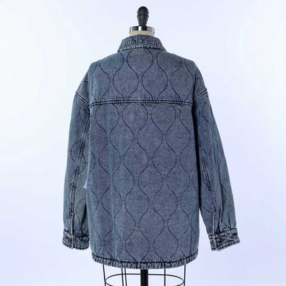 Custom Women's Button up Washed Denim Cozy Coat Winter Jacket