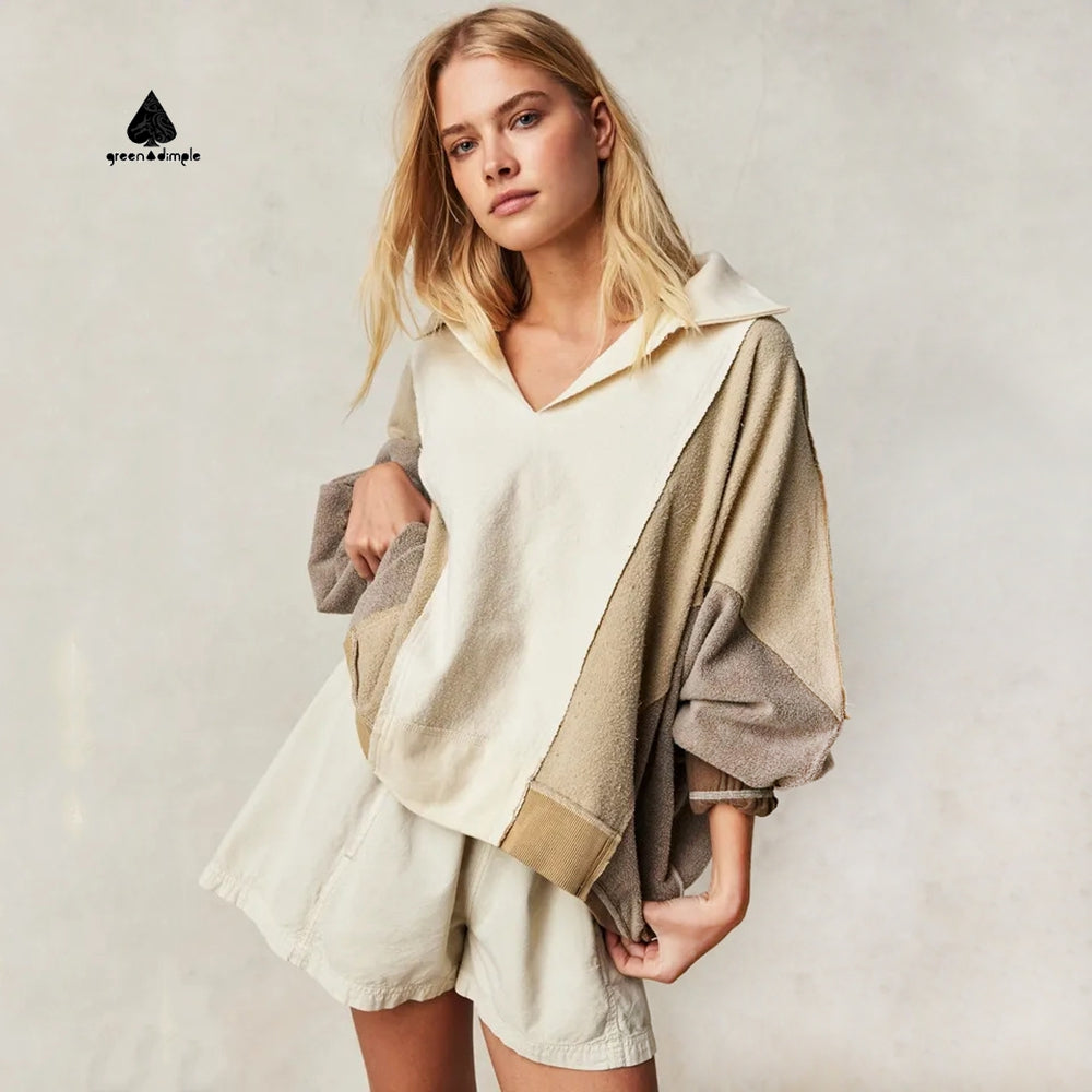 High Quality Women's Color Patchwork Cotton Fleece Sweatshirt