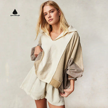 High Quality Women's Color Patchwork Cotton Fleece Sweatshirt