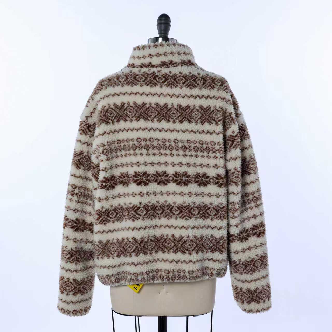 Winter Women Warm Half Zip Stand Collar Kangaroo Pocket Warm Fleece Sweater